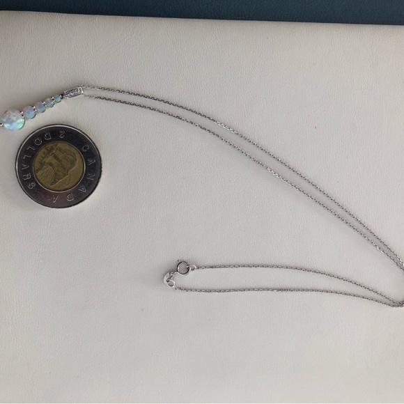 X SOLD X White opales and diamonds in 14k white gold necklace - Picture 4 of 7